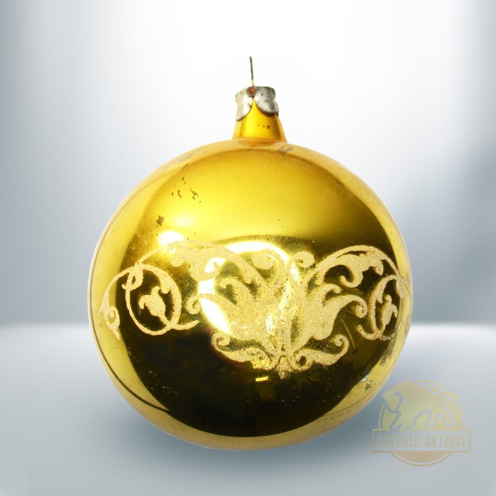 Karácsonyfadísz sárga, mintás üveggömb
