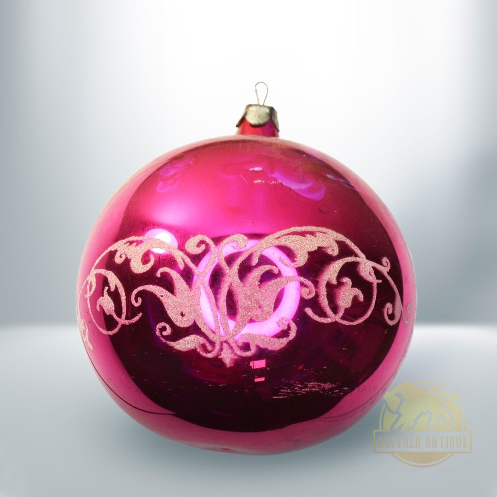 Karácsonyfadísz rózsaszín, mintás üveggömb
