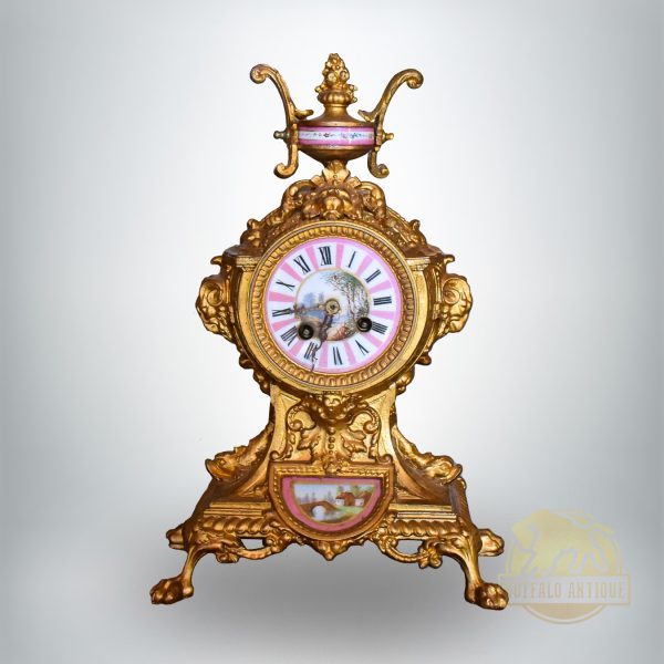 Francia felesütős kandalló óra, kézzel festett számlap és betétek