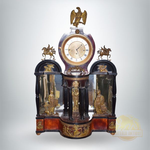Empire negyedütős kandalló óra, bronz díszítéssel