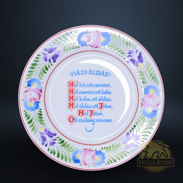 Hollóházi porcelán falitányér "Házi áldás"